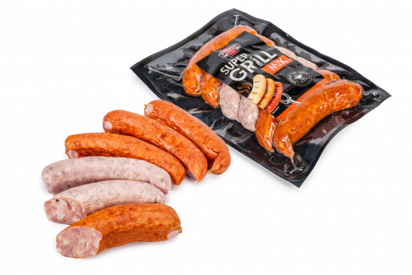 MIX 600 G (KIEŁBASA OSTROŁĘCKA, KIEŁBASA OSTROŁĘCKA Z SEREM, KIEŁBASA BIAŁA PARZONA EXTRA)